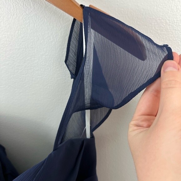 David’s Bridal Navy Long Crinkle Chiffon Bridesmaid Dress NWT Size 6 - Picture 11 of 16